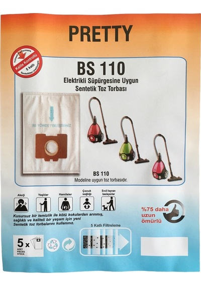 X-Bag Fakir Pretty Bs 110 Süpürge Toz Torbası 10 Adet Standart