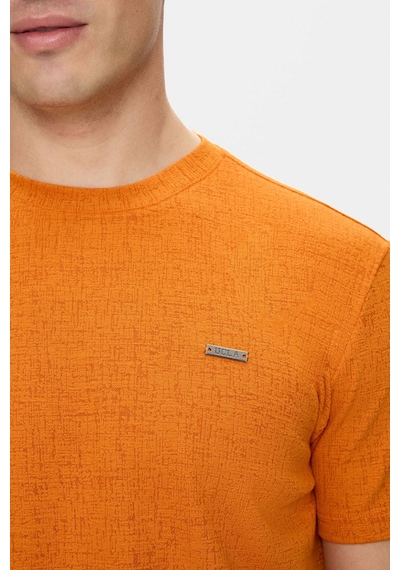 Taylor Kiremit Bisiklet Yaka Krinkıl Hafif Kumaş Metal Logolu Standard Fit Erkek Tshirt Kiremit