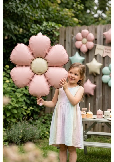 Mat Pudra Pembe Papatya Retro Folyo Balon Doğum Günü Baby Shower Bahar Temalı Konsept Parti Süsleme Vintage Dekorasyon Balonu Çok Renkli
