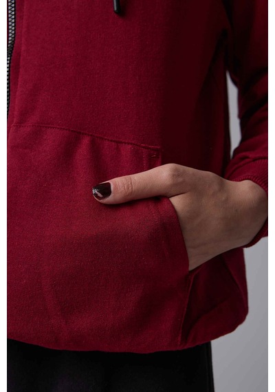 Defys Defy S Kadın Oversize Kapüşonlu Fermuarlı Cepli Sweatshirt Bordo - 527346818 Bordo