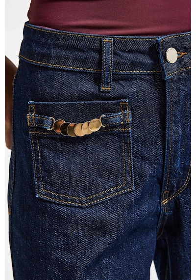 it's basic Kadın İndigo 7s6-50 Midrise Wide Leg Fit Viskon Kumaş Aksesuar Detaylı Denim Jean