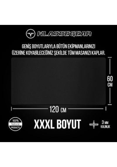 Klasse Pro Black Edition - Dikişli Kenar 70x30, 90x40, 100x50 Ve 120x60 Cm Oyuncu Gaming Mouse Pad Siyah, 120x60 Cm
