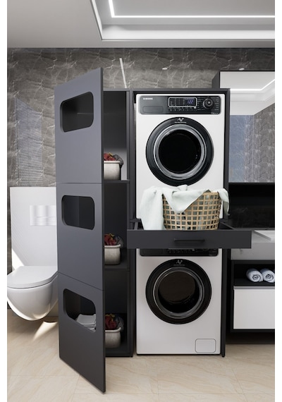 Washbox Banyo Kirli Sepetli Çamaşır Makinası Dolabı Ve Kurutm... Antrasit