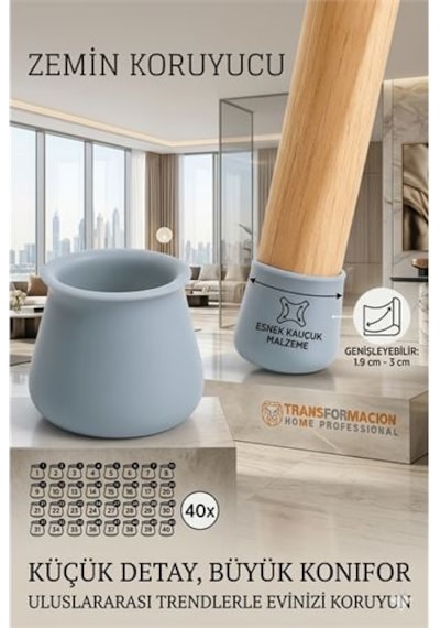 Silikonlu Sandalye Ayak Koruyucu Sessiz Ve Çiziksiz Kullanım, 40 Lı Set Gri 723002