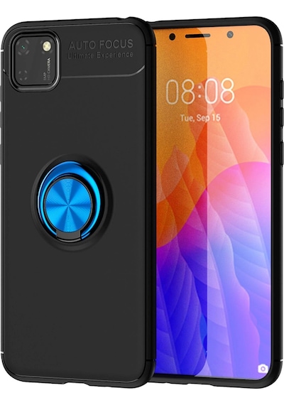 Gld-spt- Newface Huawei Y5p Kılıf Range Yüzüklü Silikon - Siyah-mavi