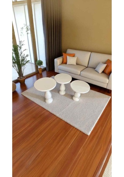 Beyaz Ahşap Mantar Sehpa Takımı 3 Lü Yan Sehpa Seti - Wooden Coffee Table Mushroom Beyaz