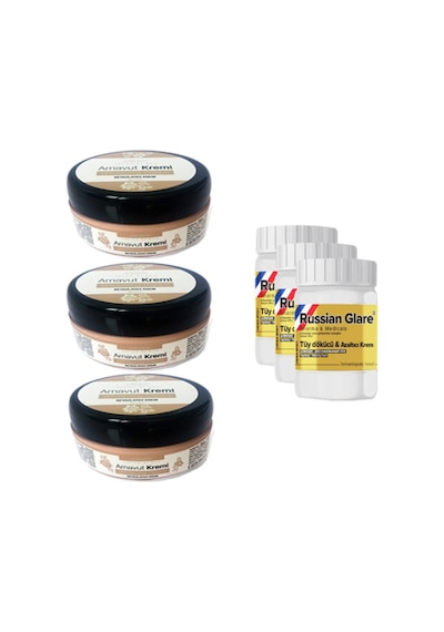 Hemengo Three Brand 50 Ml Arnavut Aklık Kremi 3 Adet + Russıan Glare Tüy Dökücü Azaltıcı Merhem 50 Ml 3 Ad Hmngo