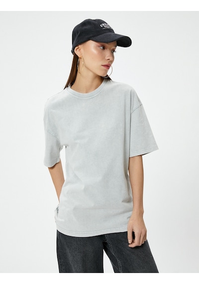 Koton Basic Oversize Tişört Kısa Kollu Bisiklet Yaka Pamuklu Gri 4sal10232ık Gri