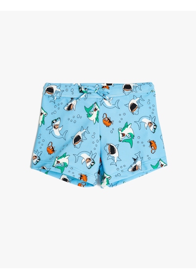 Koton Beli Bağlamalı Köpek Balığı Baskılı Deniz Şortu Mavi Desenli 5skb00003mm Mavi Desenli