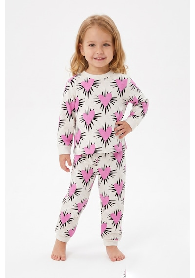 Modanıno %100 Pamuk Ve Baskılı Kız Çocuk Pijama Takımı 9-36 Ay 12741ıs Beyaz