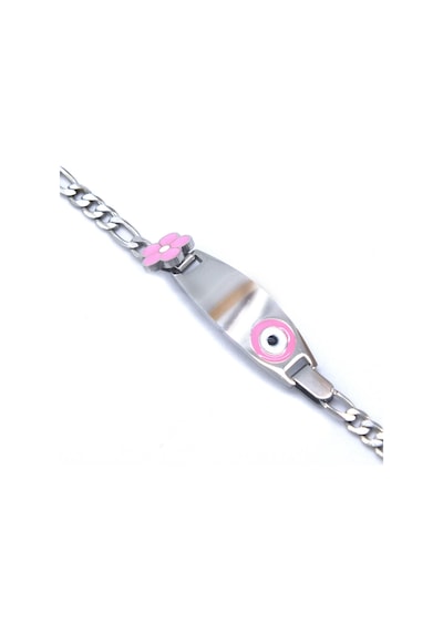 Bebek Bileklik Çelik Pembe Nazar Boncuklu Modelblk-959 Gümüş