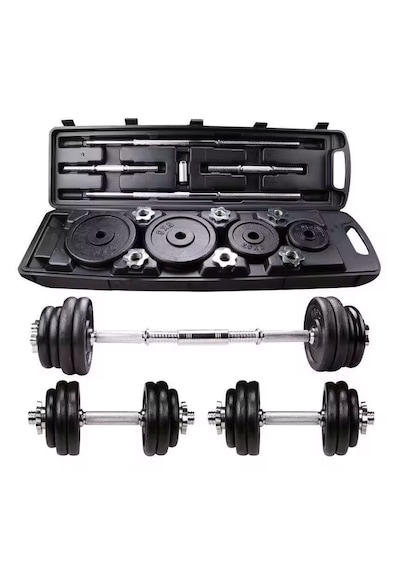 Çantalı Döküm Plaka Dambıl Seti 50 Kg Siyah Dumbbell Set