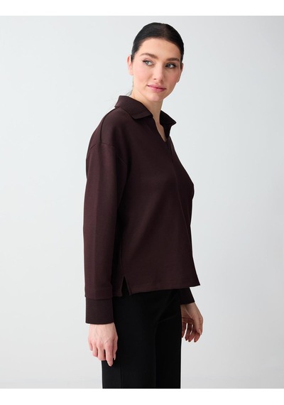 Jimmy Key Jimmy Key Acı Kahve Polo Yaka Uzun Kollu Modal Örme Sweatshirt 6sw235626803 Kahverengi
