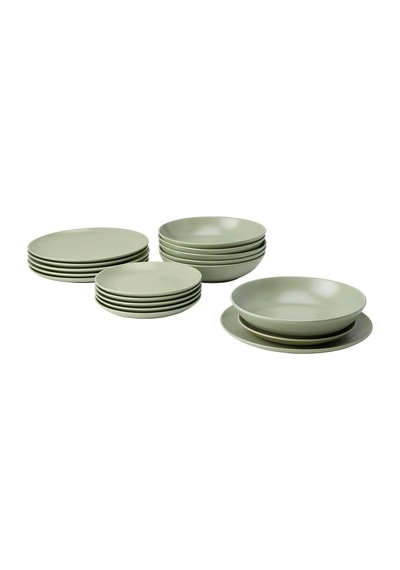 18 Parça Färgklar Yemek Takımı Meridyendukkan Mat Açık Yeşil Renk Stoneware Set
