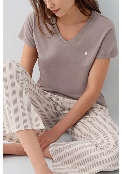 Pierre Cardin 9177 Modal Pamuk Cepli Kısa Kol Kadın Pijama Takımı Vizon