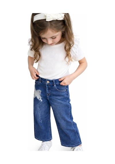 İrem Çocuk Giyim Kız Çocuk Dantel Kelebek Detaylı Geniş Paça Modelli Cepli Mavi Renk Kot Pantolon Mavi İrem Çocuk Giyim Kız Çocuk Dantel Kelebek Detaylı Geniş Paça Modelli Cepli Mavi Renk Kot Pantolon Mavi
