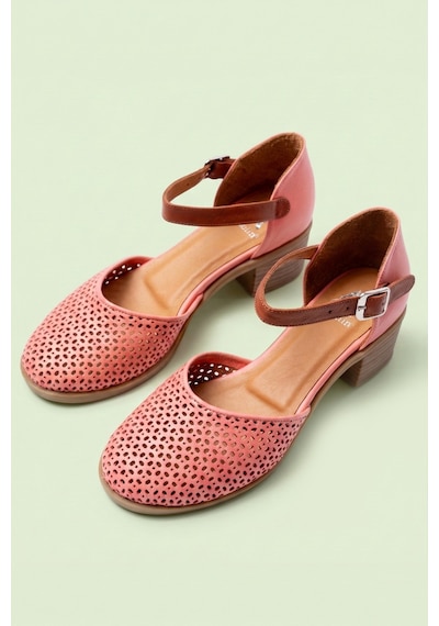 Analin Shoes Kadın Hakiki Deri Burnu Kapalı Delikli Sandalet Mercan