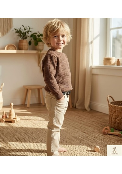 Nanica Kids Minibohe Çocuk Jakarlı Sweatshirt Kahverengi Kahverengi