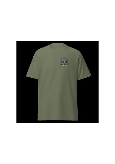 Wildstyle Keşfet Renkli Vintage Dağ Doğa Macera Kamp Rozet Baskılı Unisex Bisiklet Yaka Pamuklu Tişört Haki