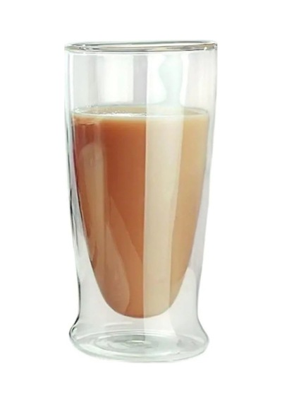 Çift Cidarlı Uzun Model Cam Kokteyl, Meşrubat, Latte, Su Bardağı, 350 Ml, 1 Adet - 12323 Açık Kırmızı