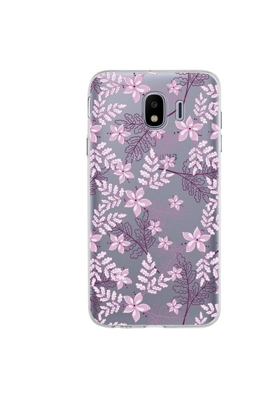 Samsung Galaxy Uyumlu J4 Kapak Floral Pudra Tasarımlı Şeffaf Silikon Kılıf