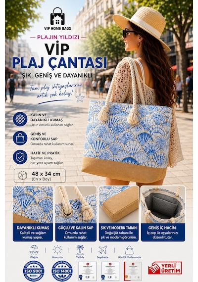 Plaj Çantası Vip Çanta El Ve Omuz Çantası Piknik Çantası-istiridye Desenli