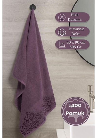 Pamuk Tekli Havlu Jakarlı Karna Home Klover - 50 X 90 Lavanta