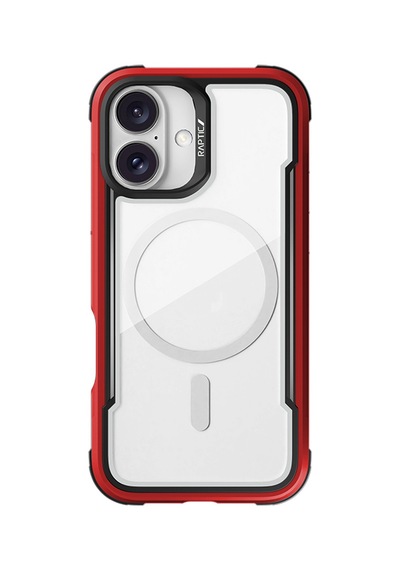 Apple Uyumlu iPhone 16 Kılıf Magsafe Şarj Özellikli Airbagli Raptic Shield Serisi Şeffaf Arka Yüzey Kapak Kırmızı