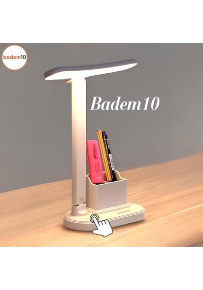 Badem10 Masa Lambası Şarjlı Gece Lambası 10w 3 Renk Telefon Tutucu Dokunmatik Kademeli Çalışma Okuma Işığı 10 Parça Siyah