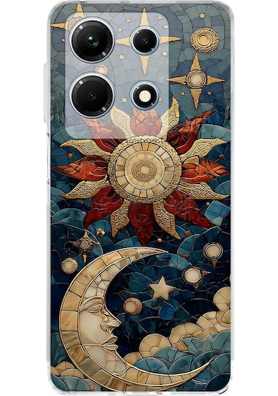 Printify Infinix Note 30 İle Uyumlu Vitray Sol Ve Luna Tasarımlı Şeffaf Silikon Kılıf Şeffaf