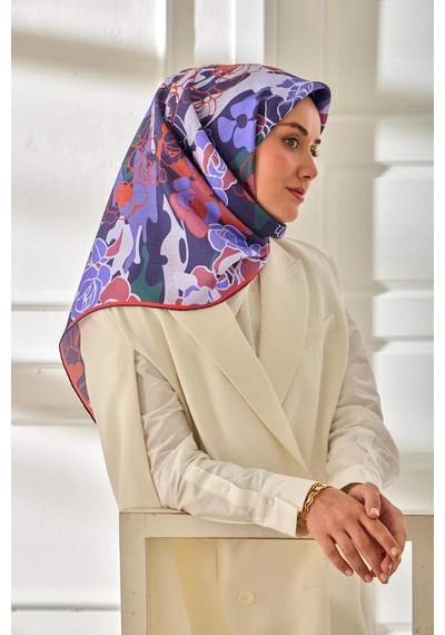Silk Home Twill İpek Eşarp 11483-14 Mor, Turuncu, Eflatun, Gül Kurusu, Yeşil