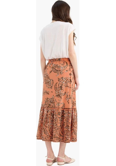 DeFacto Regular Fit Esnek Belli Desenli Midi Etek F1158AX25SMOG327 Turuncu