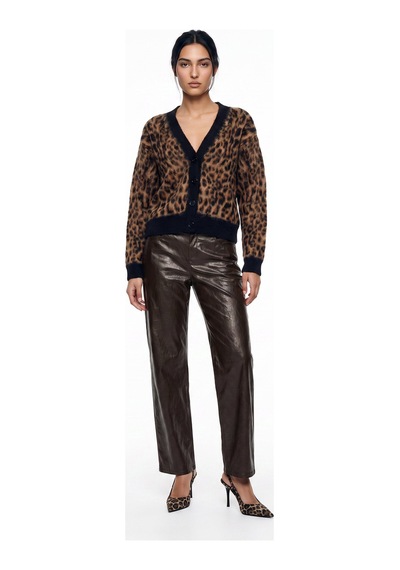 Fabrika Çok Renkli Kadın V Yaka Loose Fit Leopar Hırka F6wl-hrk0118