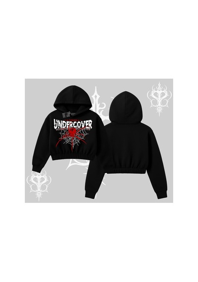 Tarzsokak Beyaz Crop Kapşonlu Sweatshirt Spider Undercover Siyah