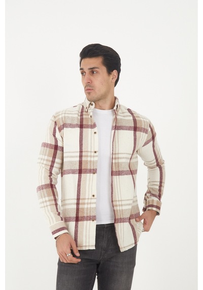 Mcz Giyim Bej Renk Uzun Kollu Slim Fit Erkek Oduncu Gömleği