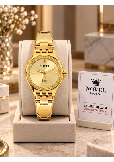 Novel Orjinal Elite Beyaz Taşlı Çerçeve Kadın Saati Metal