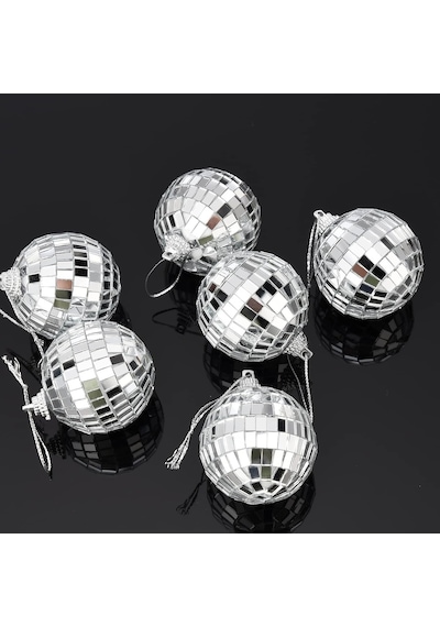 Disco Topu Aynalı Gümüş 5 Cm 6 Lı