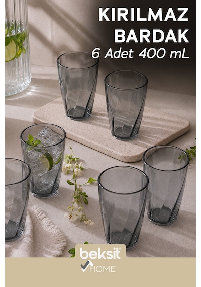 Home Glassy Kırılmaz Polikarbon 6'lı Bardak Antrasit 400 Ml Antrasit Antrasit