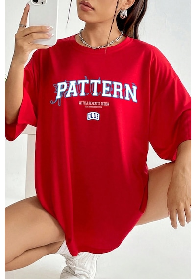 Unisex Pattern Blue Baskılı Tasarım Tshirt Kırmızı