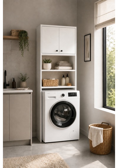 Nest Tekli Çamaşır Makinası Dolabı Y:190 G:65 D:25 / Beyaz