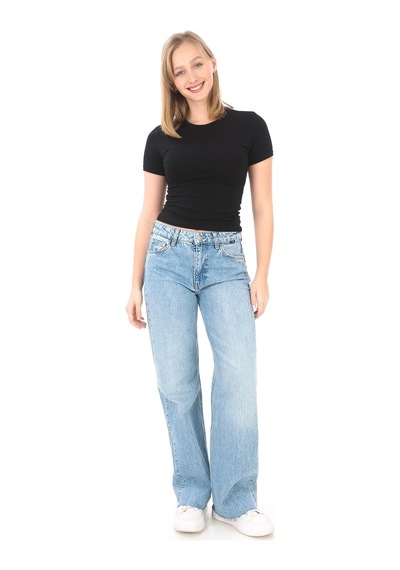 Crop Slim Fit Pamuk Likra Tişört-siyah Siyah