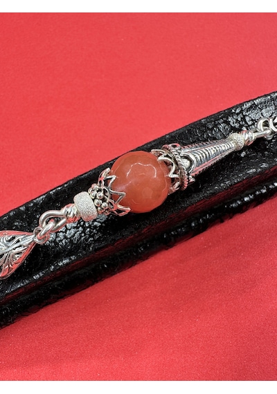 925 Ayar Gümüş El Yapımı Anahtarlık Doğal Pembe Kuvars Taşlı