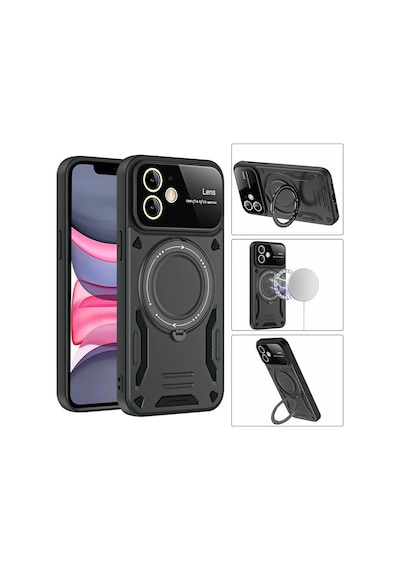 Apple iPhone Uyumlu  11 Uyumlu Kılıf Joy Lens Standlı Kapak - Koyu Yeşil