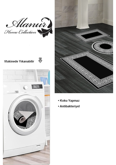 Dekoreko Kaymaz Taban Djt 3 Lü Banyo Paspas Takımı Trend Karışık Modern 608m Siyah