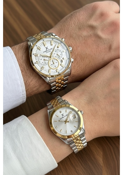 Daniel Klein 8682308449825 Bicolor Çelik Kordonlu Takvimli Sevgili Çift Kol Saatleri Altın