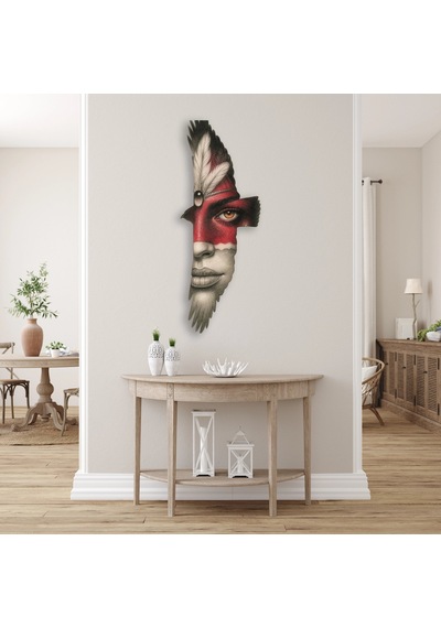 Kızılderili Portre Tüylü - Metal Tablo - Dec0165 35 X 90 Cm Çok Renkli