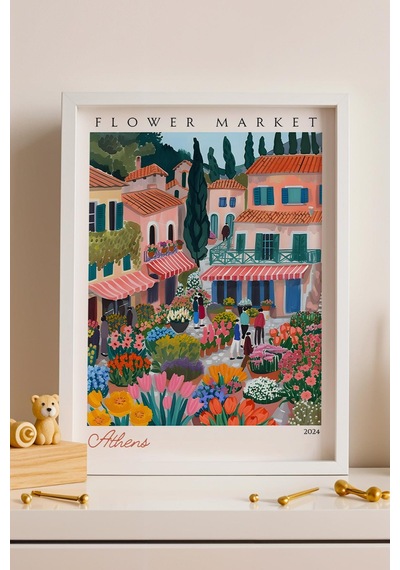 Atina Yunanistan Çerçeveli Tablo Seyahat Severlere Salon Ve Ofis İçin Estetik Duvar Dekoru Travel Flower Market