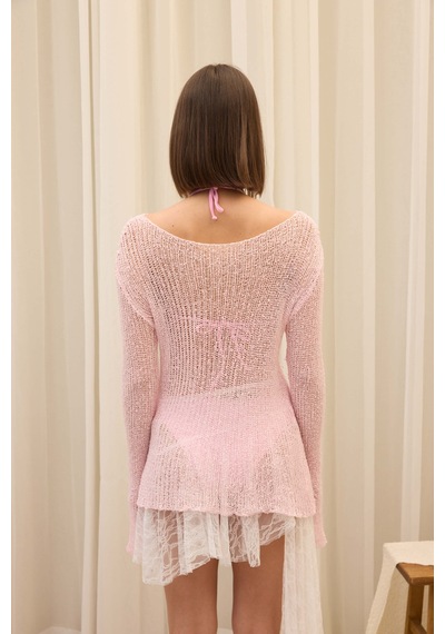 Mai Collection Meya İnce Dökümlü Pembe Basic Üst