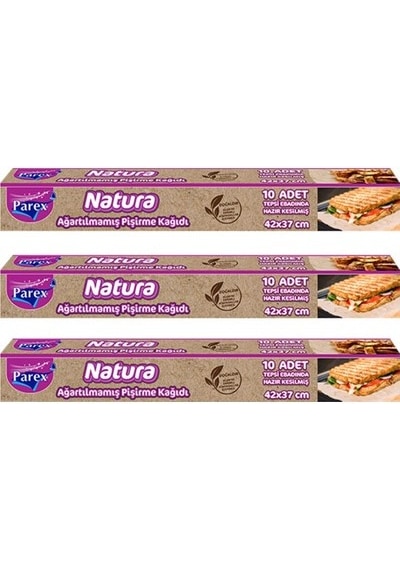 Parex Natura Ağartılmamış Hazır Kesim Pişirme Kağıdı 3 x 10’lu