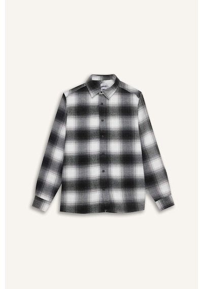 DeFacto Regular Fit Polo Yaka Kareli Flanel Uzun Kollu Gömlek D5835AX24AUBK81